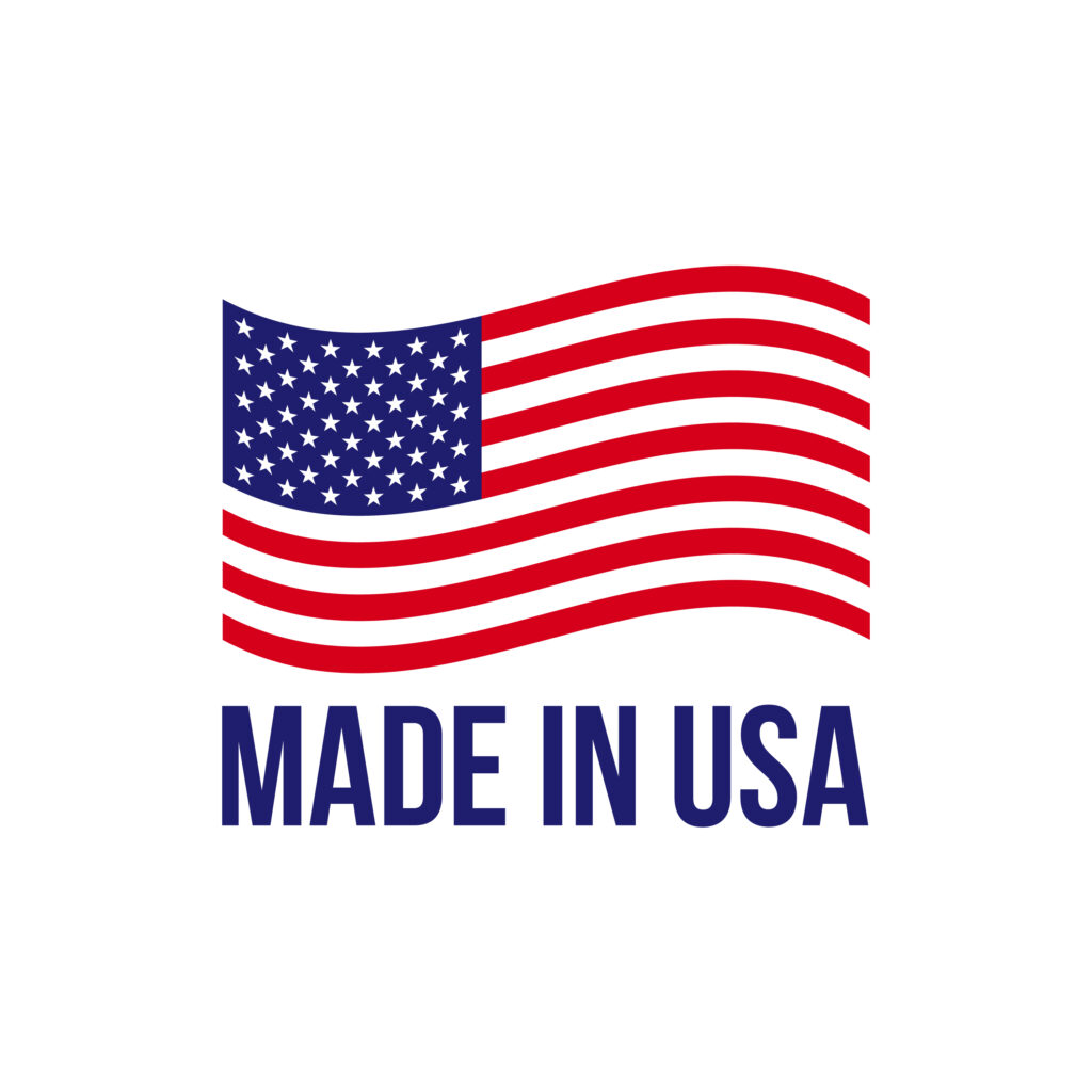 A made in usa logo with an american flag.