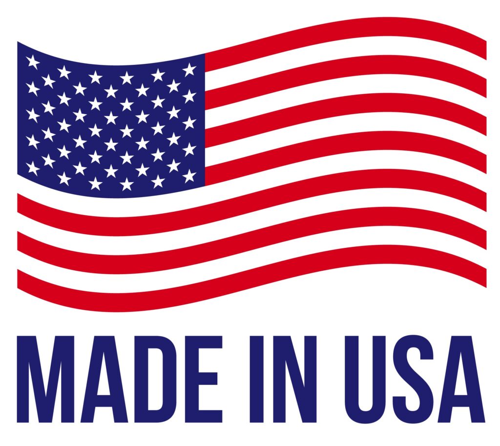 A made in usa sign with an american flag.
